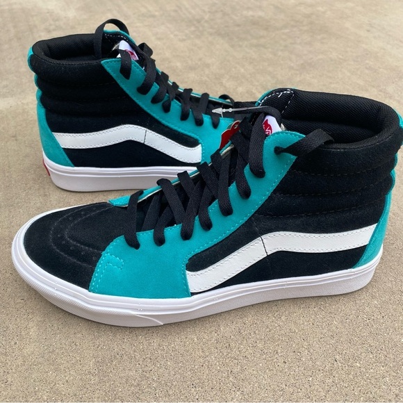Vans Shoes - VANS Sk8-Hi Suede High Top Shoe Turquoise Blue Black White